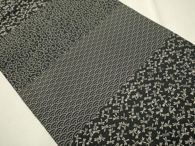 平和屋着物○全通柄 京袋帯 トンボ 唐草 青海波 黒地 CAAU9279hy