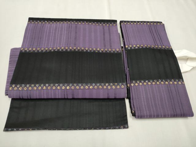 平和屋着物●ワンタッチつけ帯　横段文　黒地　金糸　正絹　逸品　CAAU9289hy
