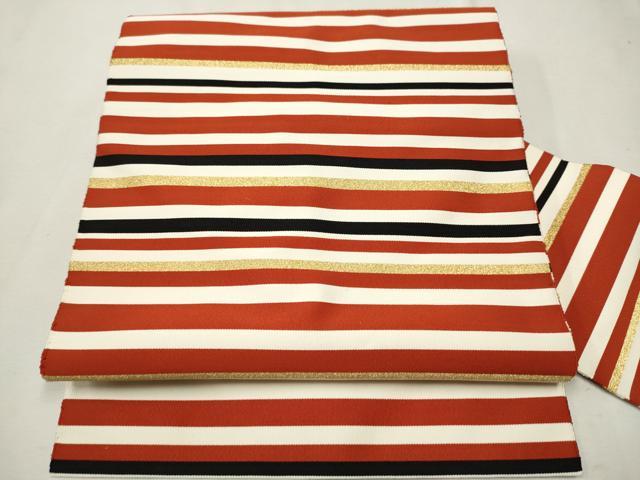 平和屋着物○爪掻き本綴れ 八寸名古屋帯 作家物 縞 金糸