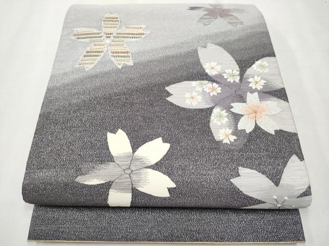 平和屋着物●中国三大刺繍　相良刺繍　太鼓柄袋帯　綴れ　舞桜文　金銀糸　正絹　逸品　CAAU9473hy