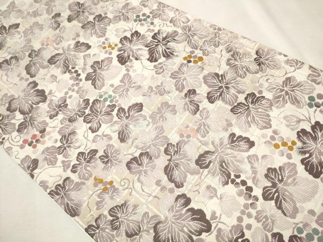 平和屋着物●六通柄袋帯　唐織　葡萄蔦の葉文　銀糸　正絹　逸品　未使用　DAAU5710ps 平和屋着物○六通柄袋帯 唐織 葡萄蔦の葉文 銀糸 正絹