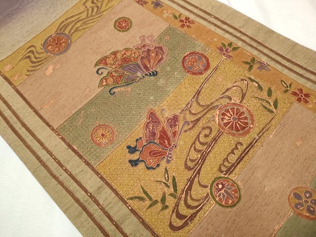 平和屋着物○中国三大刺繍 スワトウ刺繍 総刺繍 太鼓柄袋帯 紬