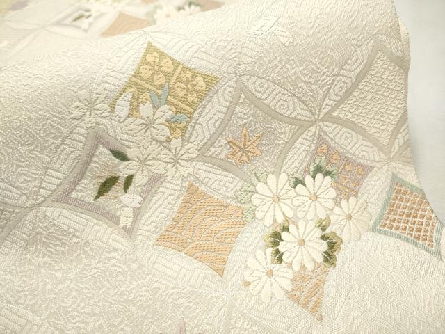 平和屋着物◎六通柄袋帯 唐織 七宝花文 銀糸 正絹 逸品 CAAX6767ou