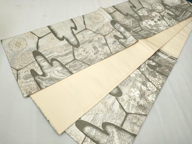 平和屋着物○六通柄袋帯 エ霞花唐草文 金銀糸 正絹