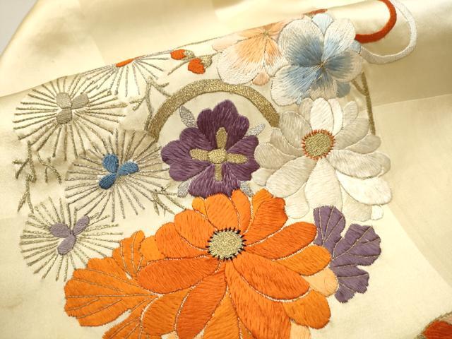平和屋着物○アンティーク 大正ロマン 九寸名古屋帯 総刺繍 鏡裏花