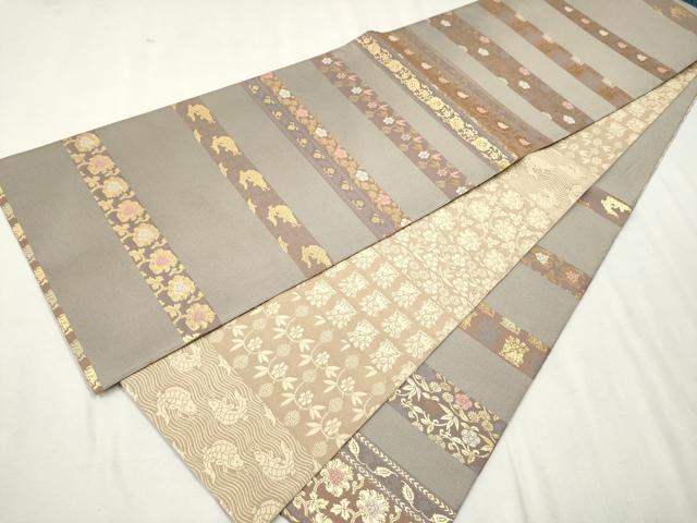 平和屋着物○六通柄袋帯 名物裂花文 金糸 正絹 逸品 未