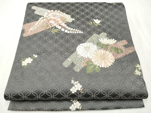 平和屋着物●六通柄袋帯　唐織　花筏文　金糸　正絹　逸品　CAAU9526hy