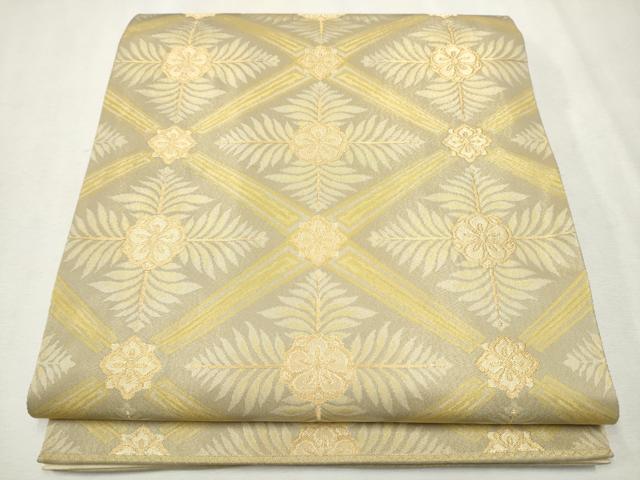 平和屋着物●六通柄袋帯　菱天井花紋　金糸　正絹　逸品　CAAU9529hy