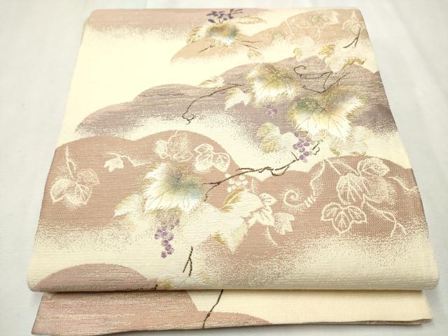 平和屋着物●六通柄袋帯　桃山和紙染め　葡萄蔦の葉文　金銀糸　やまと誂製　正絹　逸品　CAAU9535hy