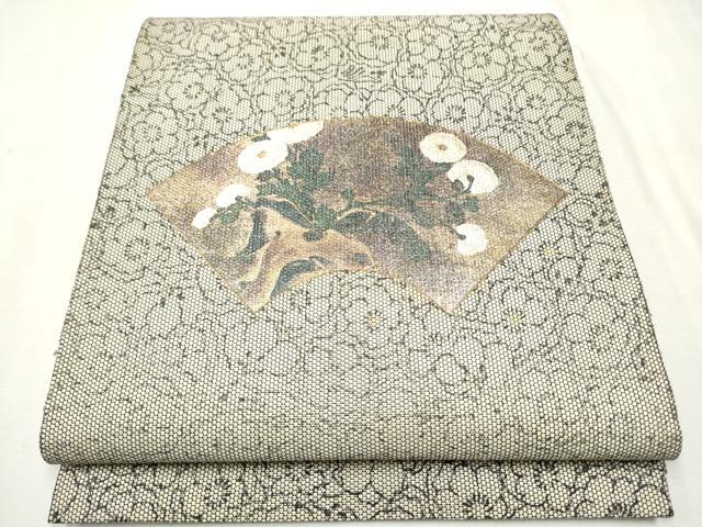 平和屋着物●太鼓柄袋帯　地紙草花文　金彩　正絹　逸品　CAAU9537hy