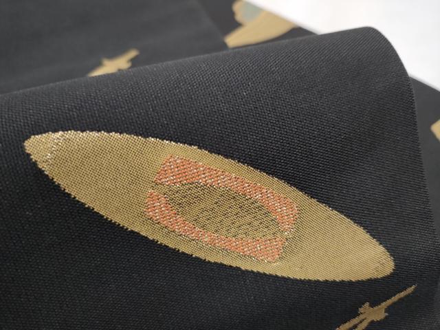 平和屋着物○西陣 川島織物 九寸名古屋帯 器物文 黒地 金糸 正絹