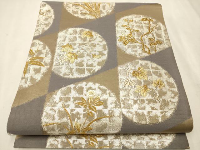 平和屋着物●六通柄袋帯　草花文　瑠寿　金銀糸　正絹　逸品　CAAU9580hy