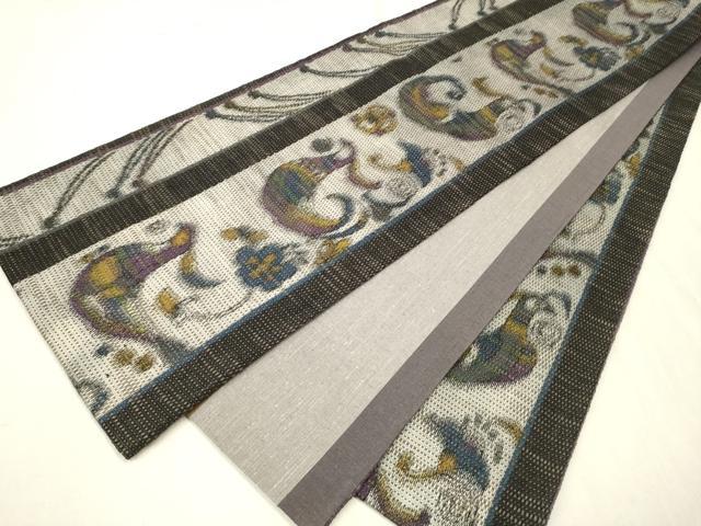 平和屋着物○全通柄袋帯 紬地 花喰鳥 正絹 逸品 CAAU9584hy