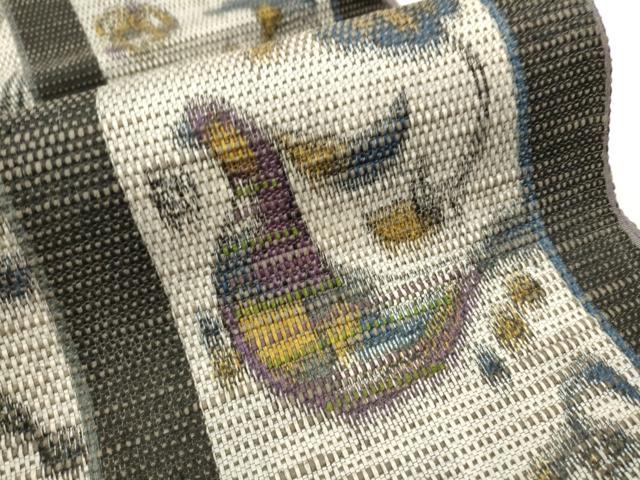 平和屋着物○全通柄袋帯 紬地 花喰鳥 正絹 逸品 CAAU9584hy