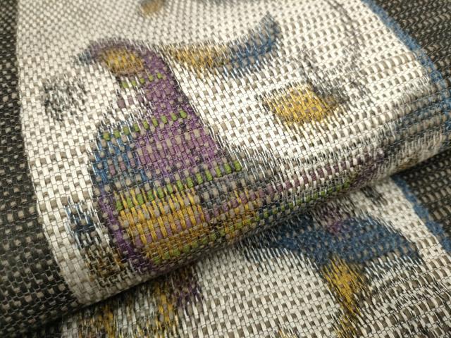 平和屋着物○全通柄袋帯 紬地 花喰鳥 正絹 逸品 CAAU9584hy