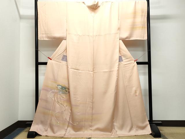 福田喜三郎正絹訪問着、人間国宝 平和屋着物○人間国宝 福田喜三郎 訪問着 駒刺繍 扇面吉祥文 金彩