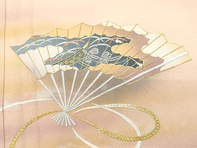 平和屋着物○人間国宝 福田喜三郎 訪問着 駒刺繍 扇面吉祥文 金彩