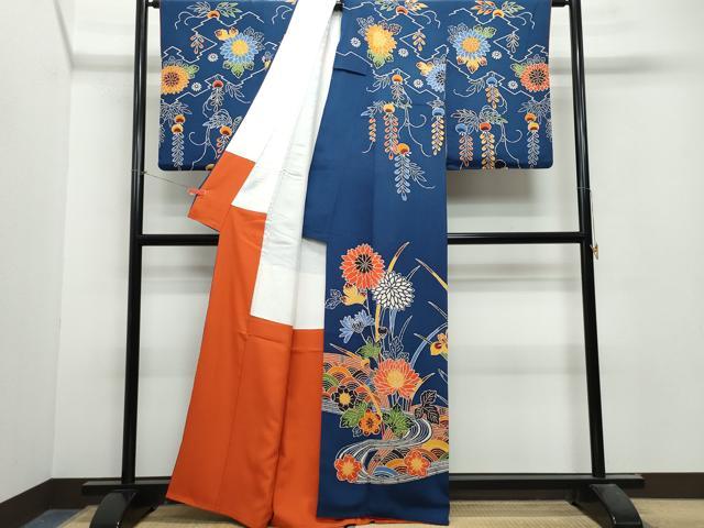 平和屋着物●訪問着　紅型　籬流水草花文　鬼しぼ縮緬　正絹　逸品　CAAU9629vf 平和屋着物○訪問着 紅型 籬流水草花文 鬼しぼ縮緬 正絹 逸品