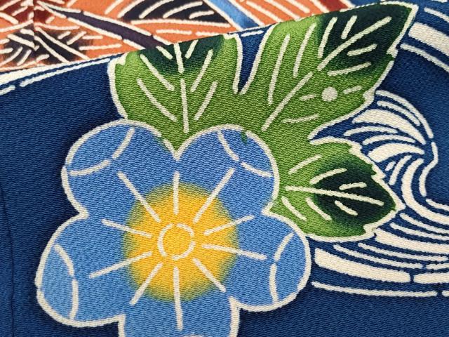 平和屋着物○訪問着 紅型 籬流水草花文 鬼しぼ縮緬 正絹 逸品