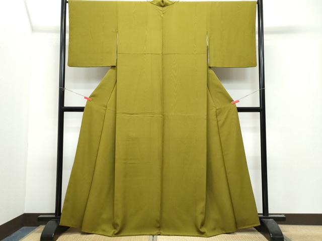 平和屋着物○上質な色無地 作家物 杢目地紋 鶯茶色 正絹