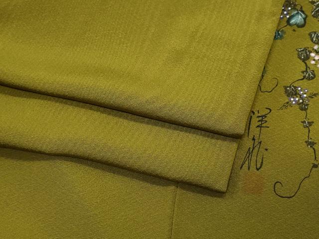 平和屋着物●上質な色無地　作家物　杢目地紋　鶯茶色　正絹　逸品　CAAU9635vf