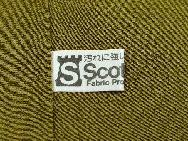 平和屋着物○上質な色無地 作家物 杢目地紋 鶯茶色 正絹