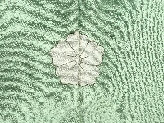 平和屋着物○上質な色無地 堅牢特殊両面染 山葵色 反端