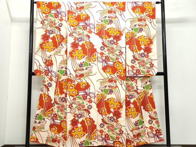 平和屋着物●セミアンティーク　豪華振袖　松花文　正絹　逸品　CAAU9684vf