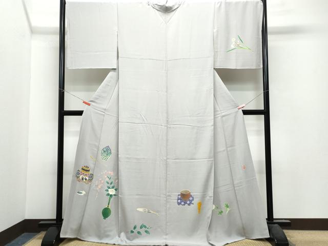 平和屋着物●本加賀友禅　瀬戸算　訪問着　茶道具　鳥　正絹　逸品　CAAU9693vf