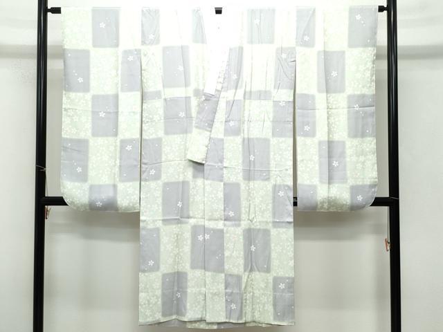 平和屋着物●振袖用長襦袢　無双仕立て　市松舞桜　半衿刺繍　正絹　逸品　CAAU9694vf