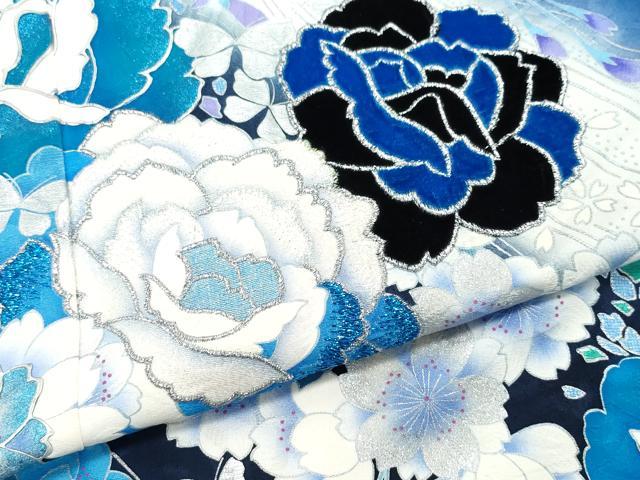 平和屋着物○豪華振袖 花蝶文 ラメ糸 暈し染め 銀彩