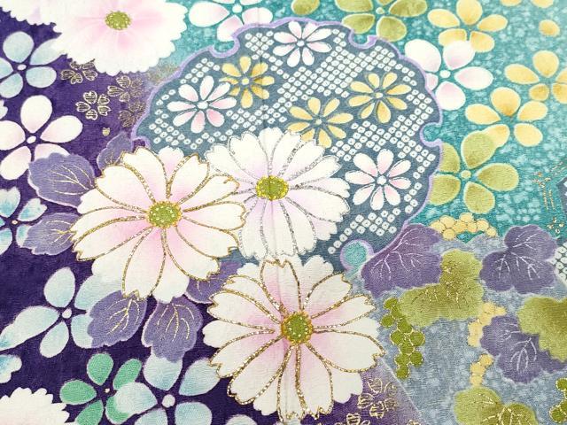 平和屋着物○豪華振袖 駒刺繍 雪輪草花文 暈し染め 金彩 正絹