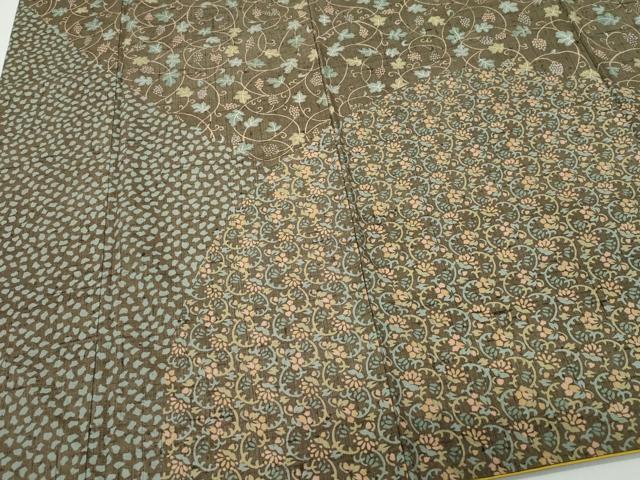 平和屋着物○訪問着 紬地 型染め 花唐草文 正絹 逸品 CAAU9724vf