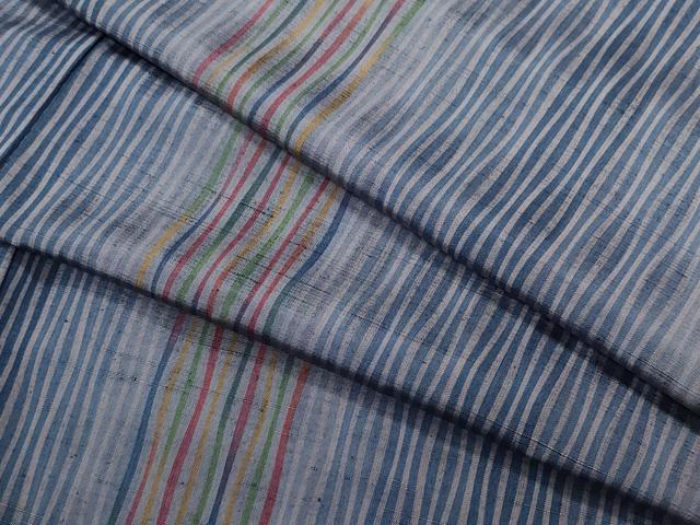 平和屋着物○上質な紬 草花文 縞 正絹 逸品 未使用 AAAV7401zg