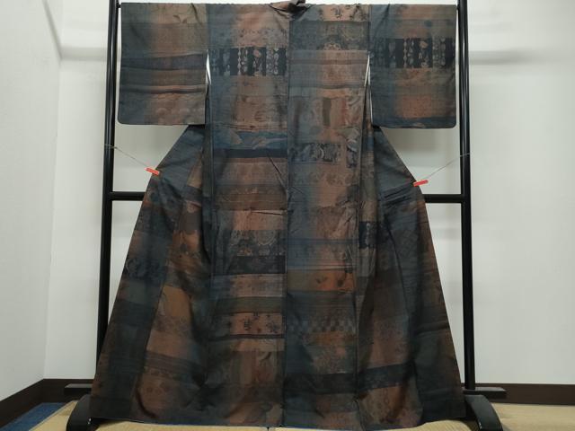 正絹小千谷織ぜんまい紬訪問着夏物 小千谷縮 乱絣 若葉 | 夏着物