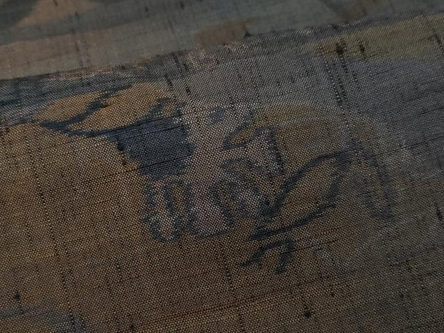 平和屋着物○小千谷紬 百柄 花蝶唐草文 正絹 逸品 CAAU9754vf