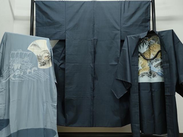 平和屋着物●男性　本場大島紬　アンサンブル・長襦袢セット　100亀甲　総詰め　正絹　逸品　CAAU9761vf