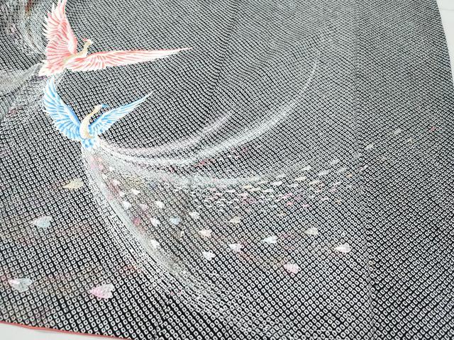 平和屋着物○豪華振袖 総絞り 孔雀文 黒地 金銀彩 正絹 逸品 CAAU9870vf