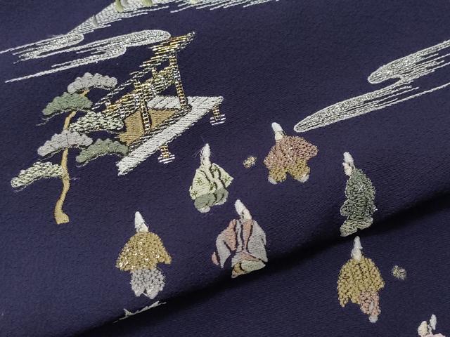 平和屋着物●訪問着　作家物　総刺繍　風景人物花文　金銀糸　正絹　逸品　CAAU9886vf 平和屋着物○訪問着 作家物 総刺繍 風景人物花文 金銀糸