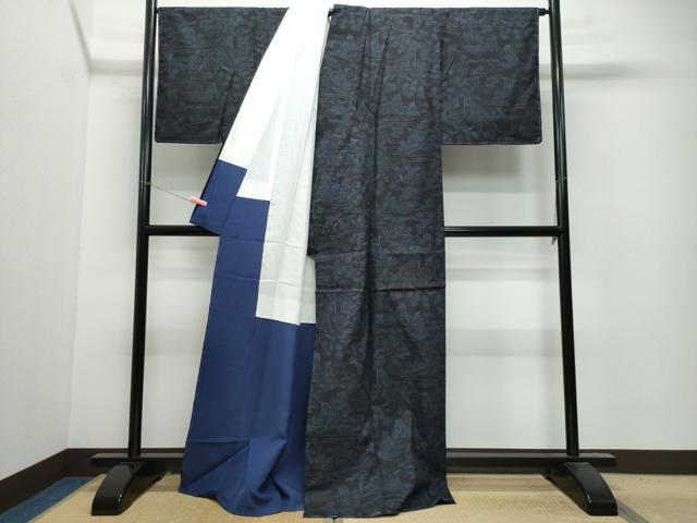 平和屋着物○結城紬 100亀甲 几帳籬草花文 正絹 逸品 CAAU9892vf