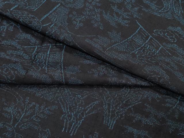 平和屋着物●結城紬　100亀甲　几帳籬草花文　正絹　逸品　CAAU9892vf