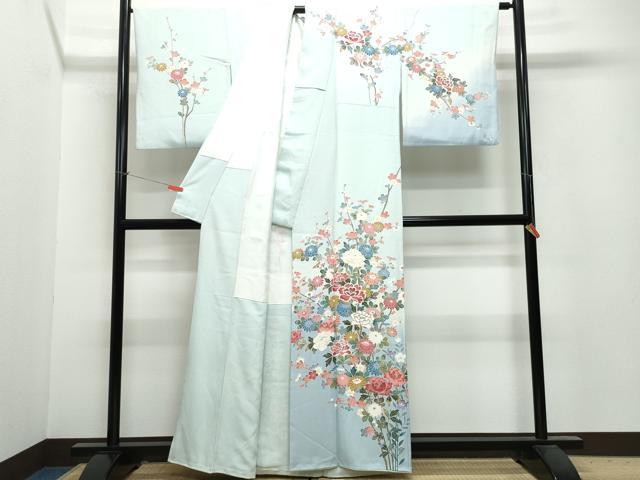 平和屋着物●訪問着　友禅　作家物　枝花文　暈し染め　正絹　逸品　CAAU9894vf 平和屋着物○訪問着 友禅 作家物 枝花文 暈し染め 正絹