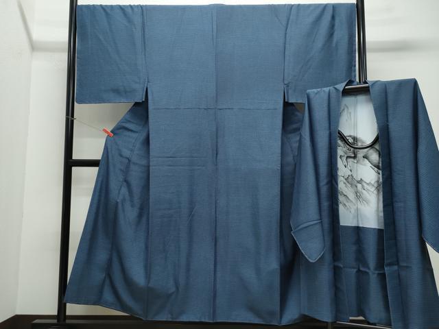 平和屋着物●男性　小紋　アンサンブル　紬地　亀甲柄　正絹　逸品　CAAU9935vf