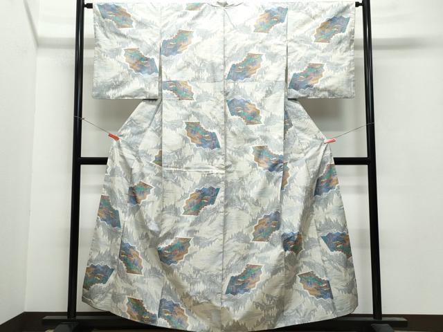 平和屋着物○本場大島紬 白大島 7マルキ 草木文 総絣 正絹 逸品