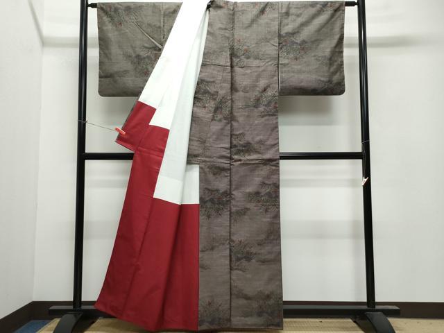 平和屋着物○本場大島紬 9マルキ 舞蝶草木文 正絹 逸品 CAAU9964vf