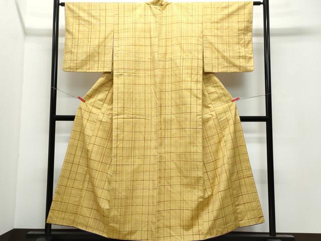 平和屋着物●上質な紬　格子柄　正絹　逸品　CAAU9969vf 平和屋着物○上質な紬 格子柄 正絹 逸品 CAAU9969vf