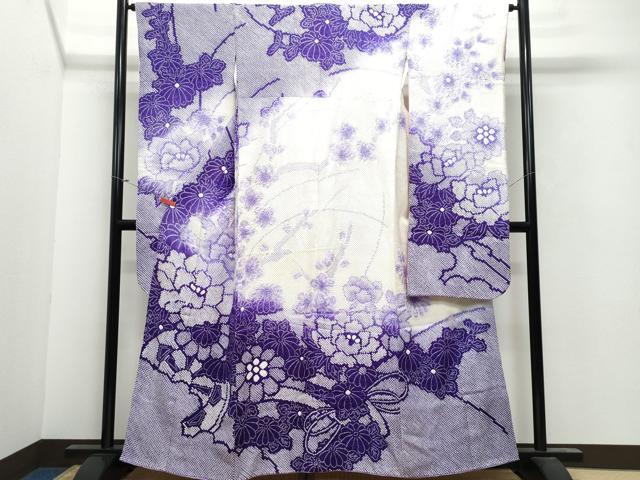 平和屋着物●豪華振袖　総絞り　片輪車花文　暈し染め　正絹　逸品　CAAU9972vf