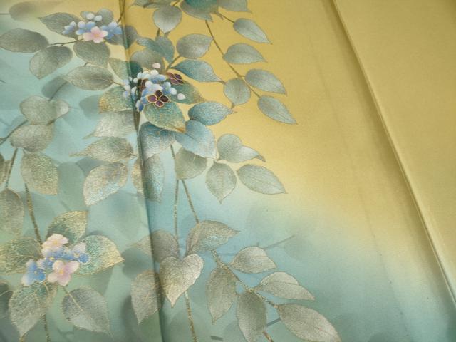 平和屋着物▽訪問着　単衣　螺鈿　紫陽花　暈し染め　金銀彩　正絹　逸品　CAAV0891ou