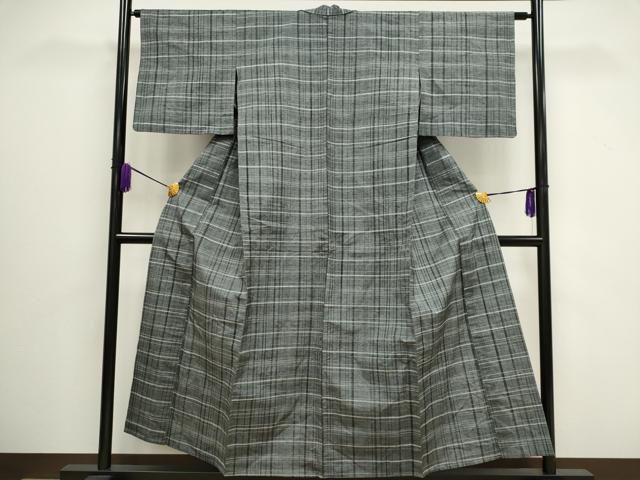 平和屋着物▽上質な紬 単衣 椿 黒地 正絹 逸品 DAAV5015az