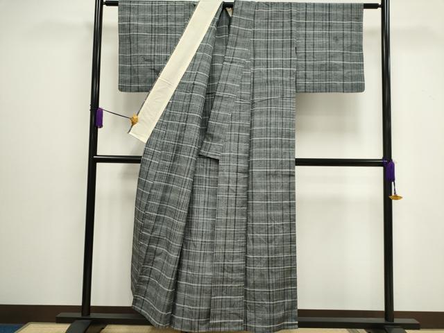 平和屋着物▽上質な紬 単衣 椿 黒地 正絹 逸品 DAAV5015az